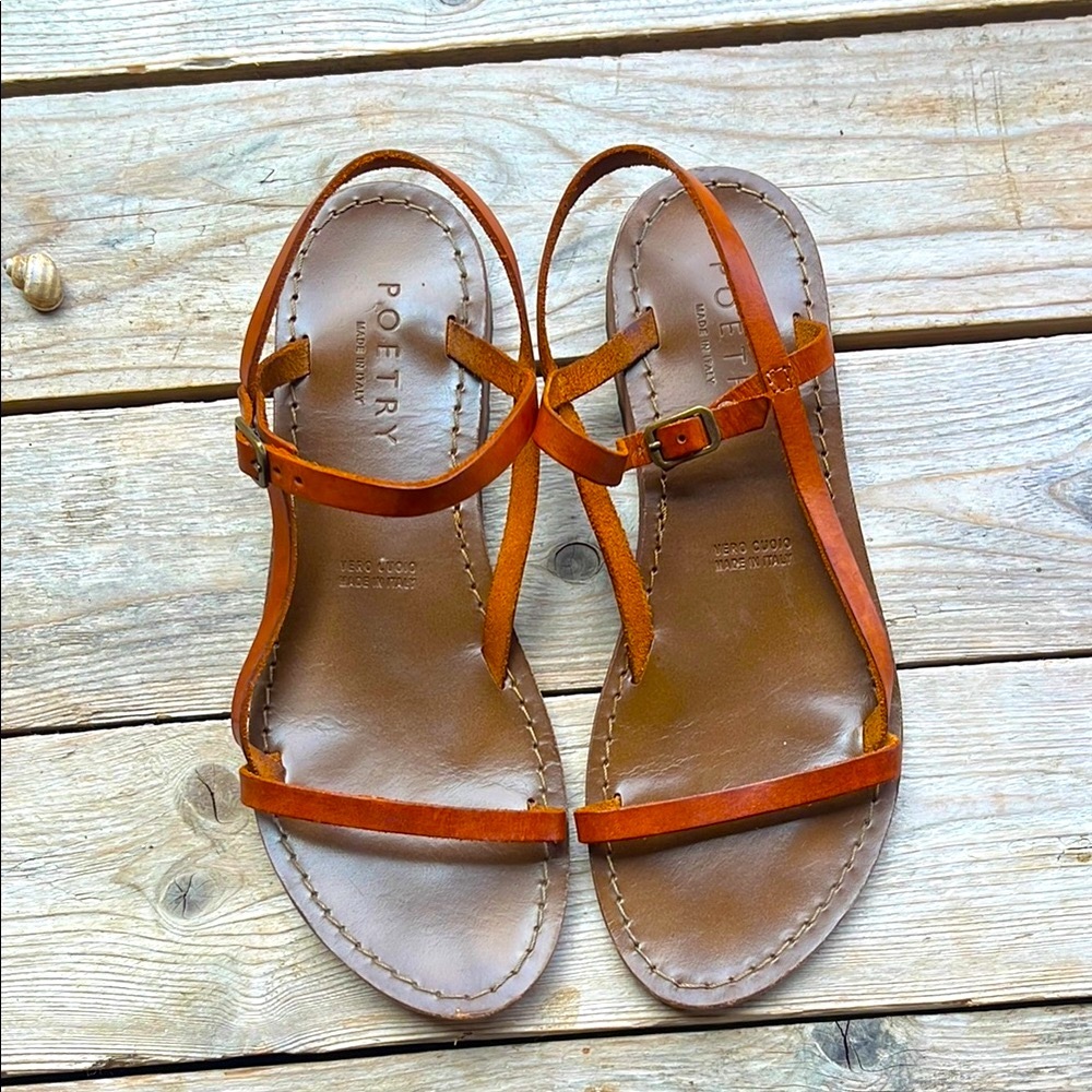 POETRY Handmade Italian Leather Sandals with Adjustable Strap - Size 8